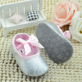 Silver Baby Shoes with Pink Bow 🎀