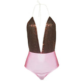 Ladies' Pink and Gold Sequin One-Piece Bathing Suit