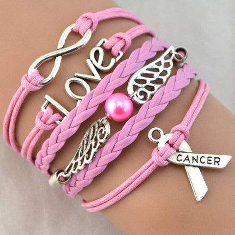Braided Breast Cancer Bracelet in Bubblegum (color, don’t eat it)