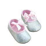 Silver Baby Shoes with Pink Bow 🎀